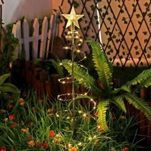 Decoratie solara cu LED model brad de Craciun cu stea, 85cm inaltime, lumina galbena - Img 2
