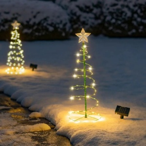 Decoratie solara cu LED model brad de Craciun cu stea, 85cm inaltime, lumina galbena - Img 5