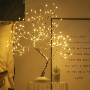 Decoratiune Luminoasa LED tip Veioza, Copacel cu 108 LED-uri, 50cm Inaltime, Lumina Alba Calda/Multicolora - Img 1