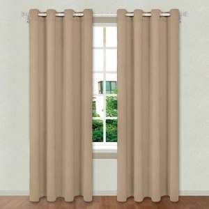 Draperie decorativa, tip blackout - nu lasa lumina sa treaca, cu inele, 140x260 cm, maro - Img 2