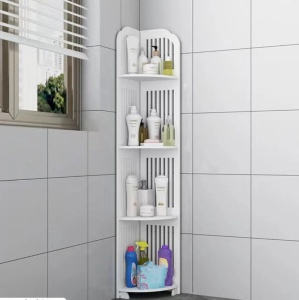 Etajera de colt pentru baie, cu 4 polite, multifunctional, din material rezistent la apa, erganomic, greutate maxima suportata 15 kg, alb - Img 3