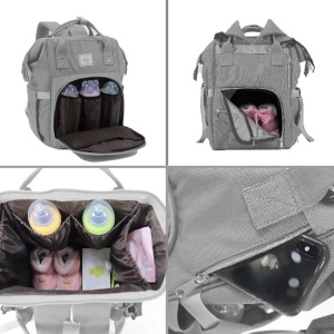 Geanta rucsac pentru scutece Mommy Bag, Material Sintetic, Dimensiuni 25x15x37cm, Culoare Gri - Img 3
