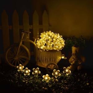 Ghirlanda Luminoasa Solara Flori de Cires cu 50 LED-uri, Lumina Alba Calda/Multicolora, 5m Lungime - Img 11