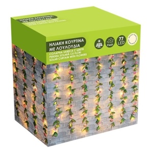 Ghirlanda Solara Perdea cu Flori & 77 de Becuri LED Flash pentru Spatii Interioare - Exterioare 1.5m - Alb Cald - Img 1