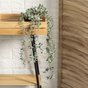 Ghiveci decorativ cu planta artificiala curgatoare de eucalipt, 66 cm, negru/verde - Img 2