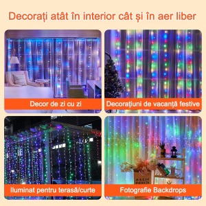 Instalatie Tip Perdea, Cablu Negru, 480 LED-uri, IP65, 6 x 2m, Lumina Alba Calda/Rece, Albastra, Multicolora - Img 17