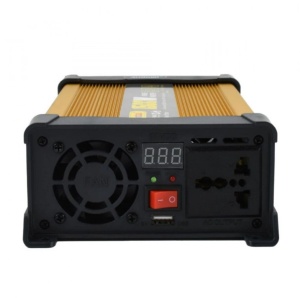 Invertor de tensiune auto KS2000, 2000W 12V, 220V, cu unda sinusoidala modificata, indicator LED, auriu - Img 3