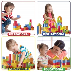 Joc de construit cu 41 piese din spuma, forme geometrice, pentru copii de 3 ani+, 31.5x21.5x4 cm, multicolor - Img 3