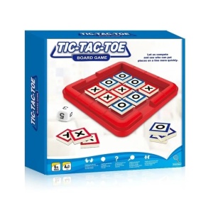 Joc de masa X si 0, cu 10 piese, zar si tabla din lemn, pentru copii 6 ani+, tabla de 25 cm, rosu - Img 1