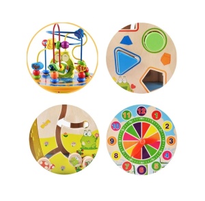 Jucarie educativa din lemn pentru copii, Centru de activitati tip hexagon 8 in 1 - Img 5