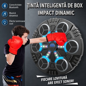 Jucarie Interactiva de Box pentru Copii, Tinta Electronica Inteligenta, 6 Zone de Lovire, Bluetooth, Muzica, Lumini LED, Efecte Sonore, Viteza Reglabila, Manusi Incluse - Img 4