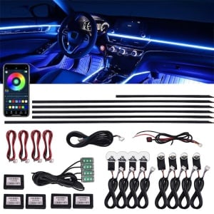 Kit lumini ambientale auto RGB 18 in 1, benzi acrilic, wireless - Img 1