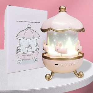 Lampa de veghe pentru copii cu functie proiector de stele, Lumina ajustabila si muzica, 12 proiectii - Img 7