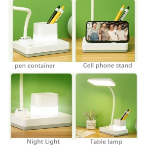 Lampa LED model 1945 pentru birou 4W, cu suport pixuri, reglabila, 3 moduri de iluminare, dimabila, alb - Img 4