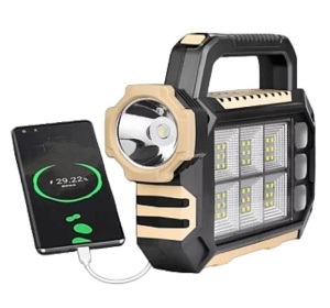 Lampa portabila solara 8029 cu 1 LED + 54 COB, tip lanterna cu maner, functie incarcare pentru mobil - Img 1