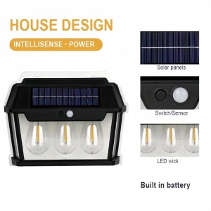 Lampa solara de perete cu 3 becuri LED, 3 moduri de functionare, 38W, 600Lm, senzor miscare, IP65, negru - Img 8