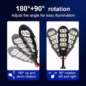 Lampa solara stradala cu telecomanda, Jortan, 300W, 156 LED, IP65, senzor miscare, 6500k, 1000lm, 51.5x15x31cm, negru - Img 6