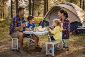 Masa pliabila pentru camping cu 4 scaune integrate, Aluminiu, Compacta si usor de transportat - Img 2