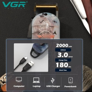 Masina tuns profesionala VGR V-689, fara fir, 5W, cu ecran LCD, lame din otel, carcasa multicolora - Img 9