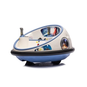 Masinuta electrica Bumper Car pentru copii, 2 joystick-uri, rotire 360°, lumini LED, centura siguranta, Alb/Albastru - Img 3