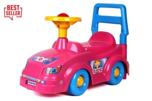 Masinuta premergator pentru copii 1-3 ani, ride-on, roz cu albastru si galben - Img 1