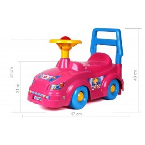 Masinuta premergator pentru copii 1-3 ani, ride-on, roz cu albastru si galben - Img 2