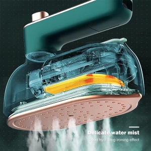 Mini fier de calcat pliabil, fara fir, portabil, cu aburi, putere 38W, rezervor apa 50ml, verde-auriu - Img 2