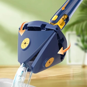 Mop triunghiular, cu stoarcere si rezerva extra, pentru podele, geamuri sau alte suprafete, maner telescopic, albastru - Img 14