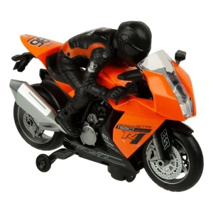 Motocicleta de jucarie rotativa cu sofer, Sunete si lumini, Functie bump&go, Portocaliu