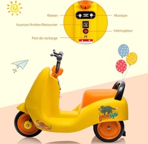 Motocicleta electrica cu 3 roti, pentru copii 2 ani+, baterie 6V4AH+1, 5km/h, plastic, cu difuzor, 50x43x68 cm, galben-portocaliu/alb-portocaliu - Img 6