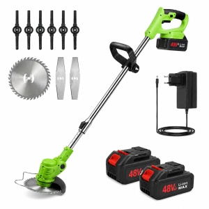 Motocoasa electrica fara fir cu 2 acumulatori 48V, Brat Reglabil 90-120 CM, 1 Disc Taiere, 2 Cutite Din Otel, 5 Lame Din Plastic