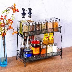Organizator metalic multifunctional, cu 2 nivele, ideal pentru cosmetice sau condimente, negru - Img 5