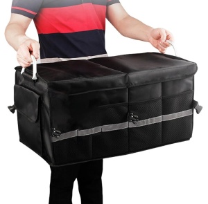 Organizator portbagaj auto, pliabil, cu capac, 3 compartimente mari si buzunare, manere, impermeabil, 60L, 60x35x30cm, negru - Img 2