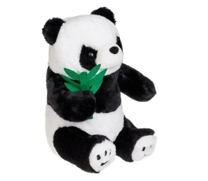 Panda de Pluș Așezat cu Frunze de Bambus, 22×22×35 cm, negru/alb - Img 3
