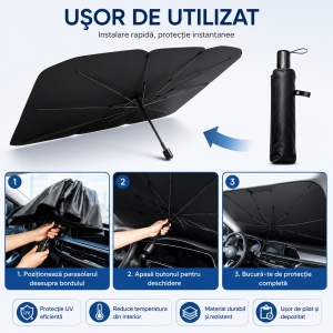 Parasolar auto pentru parbriz tip umbrela - Rezistent UV - Dimensiune 131 X 74 cm - Husa transport - Img 6