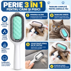 Perie 3 în 1 pentru Câini și Pisici, Periere și Curățare Blană, Colectare Păr de pe Haine și Canapea, Silicon - Img 2