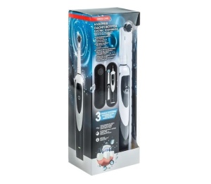 Perie de Dinti Electrica, Reincarcabila, Indicator Led, 9.000 de vibrații/minut, cu 2 Rezerve si Husa de Transport, alb-negru - Img 1