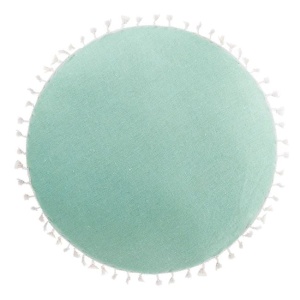 Perna de podea rotunda, model mandala cu franjuri, fara fermoar, Ø60 cm, verde/auriu - Img 3