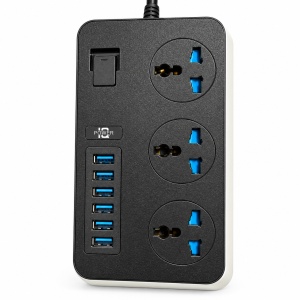 Prelungitor IQ Power TB-T09, 3 prize, 6 porturi USB-A, 3000 W, Cablu 1,8 m, Intrerupător ON/OFF