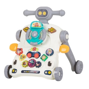 Premergator 3 in 1, masuta de activitati, cu sunete si lumini, 6 luni+, 41x41x44 cm, alb-roz/alb-gri - Img 3
