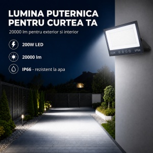 Proiector cu LED-uri de 200W, 20000LM, pentru exterior sau interior, IP66, din sticlă mată anti-orbire - Img 4