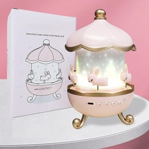 Proiector rotativ de stele, pentru copii, cu functie de lampa de veghe cu lumina ajustabila si muzica, 12 proiectii, roz pal - Img 7