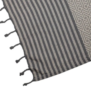 Prosop Hamam pentru Plaja, cu Modele Geometrice si Franjuri, din Bumbac, 180x100cm, Gri-Bej - Img 2