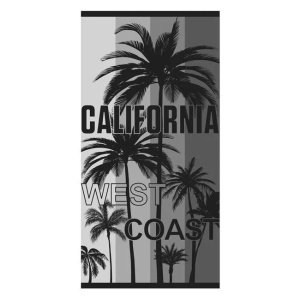 Prosop pentru Plaja, Text "California West Coast" si Palmieri, din Bumbac, 150x75cm, Gri cu Negru