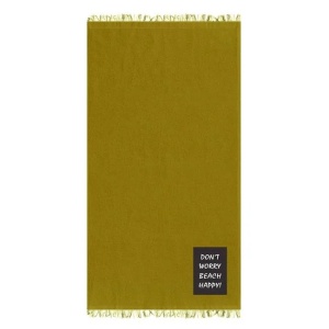 Prosop plaja din Bumbac, cu Patch "Don't Worry Be Happy", Dimensiune 170x90cm, Kaki