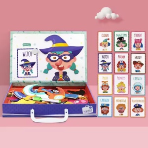 Puzzle magnetic Vrajiroare, cu 12 roluri diferite, din lemn, pentru copii 3 ani+, 27x20x4 cm, multicolor - Img 3