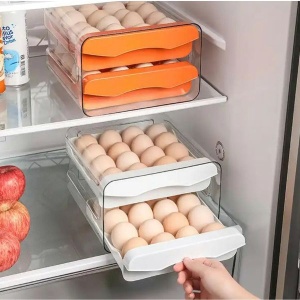 Recipient depozitare oua, Capacitate 32 oua, cu 2 sertare, din plastic gri-transparent - Img 3