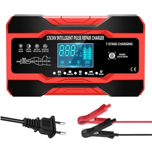 Redresor baterii auto DP1210, 12V 10A - 24V 5A, 180W, incarcare in 7 etape, 4 functii, negru cu rosu - Img 1