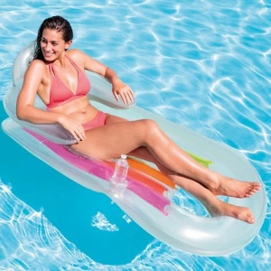 Saltea Gonflabila cu Spatar si Husa, Intex, 1.60x0.85 m, Transparent