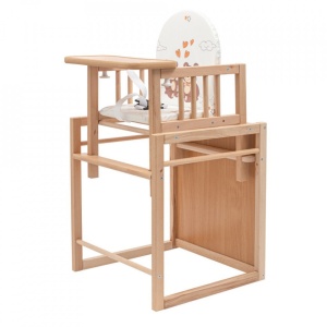 Scaun de masa pentru copii, din lemn natural, 2 in 1, New Baby - Img 1